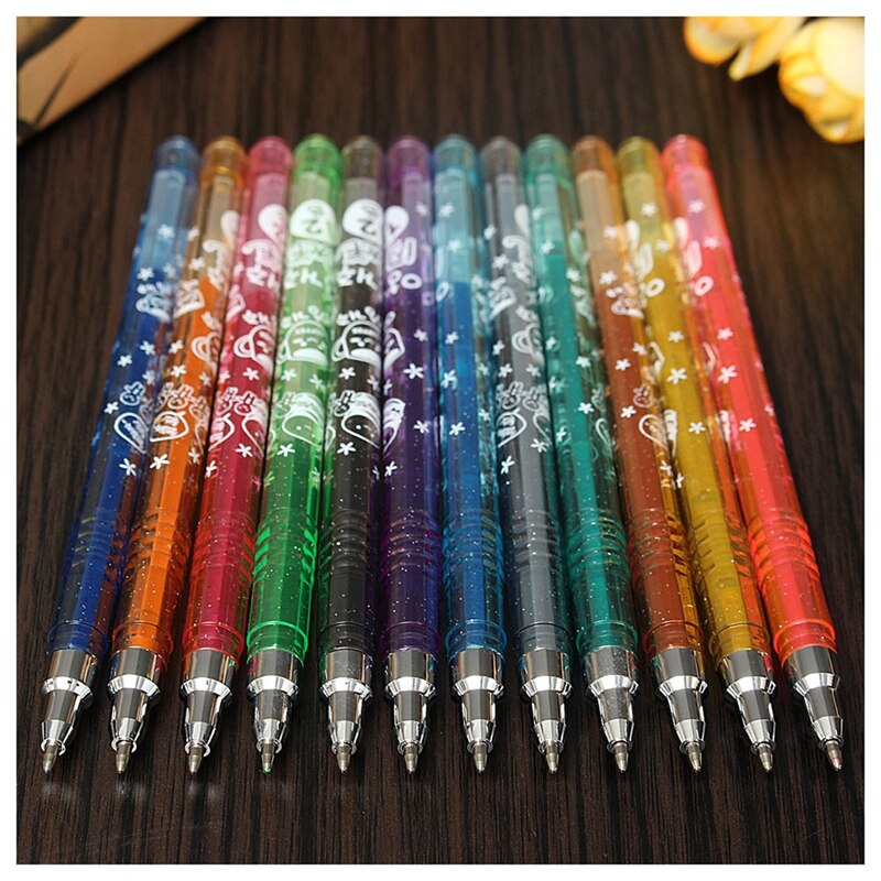 1Set 12 1.0 Mm Kleuren Glitter Gel Pennen Voor Ambachten Scrapbooking Diy Card