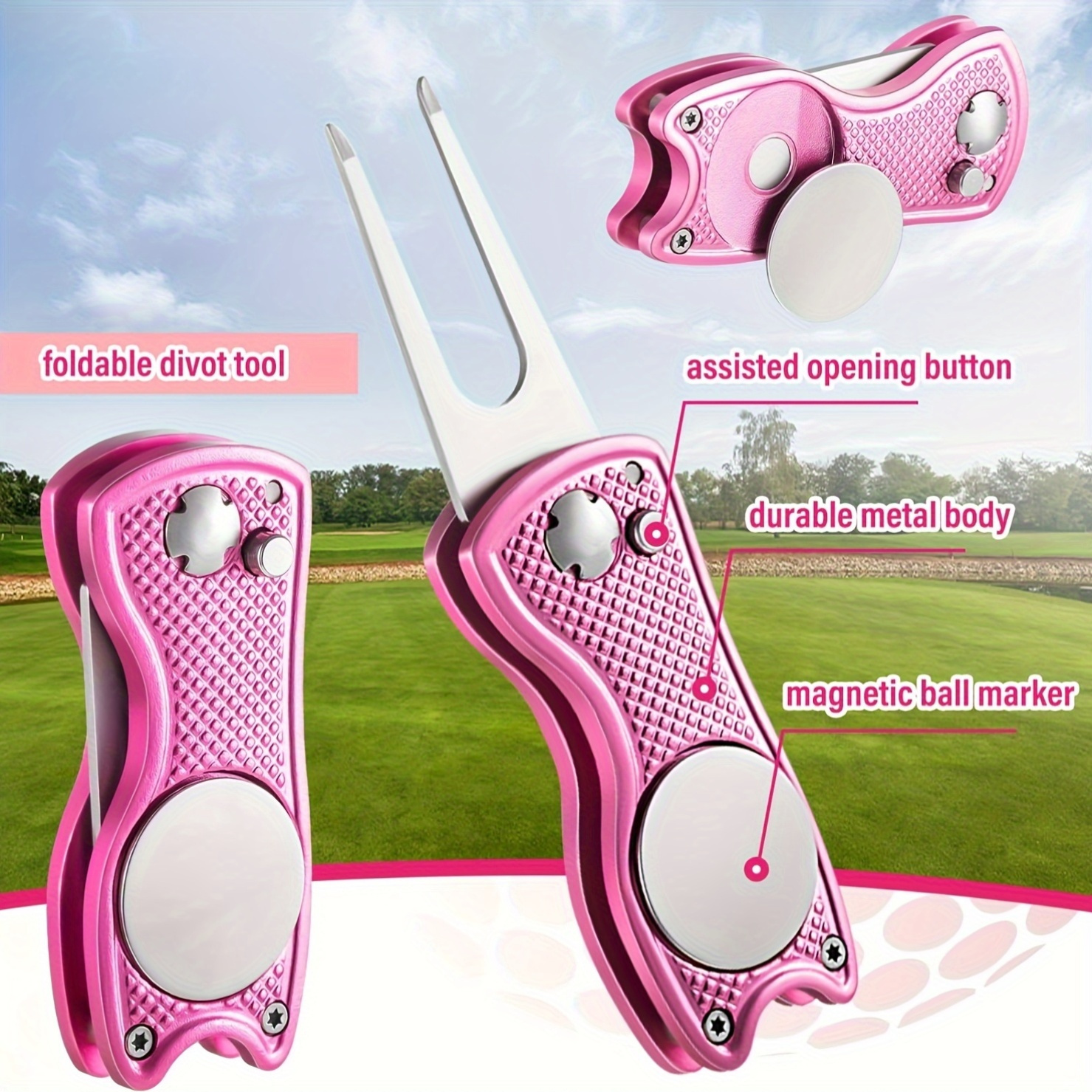 12 -delat rosa golftillbehörsset för kvinnor och män - slitstark golfhandduk i polyester, bolltvättborste, verktyg för reparation av hålor