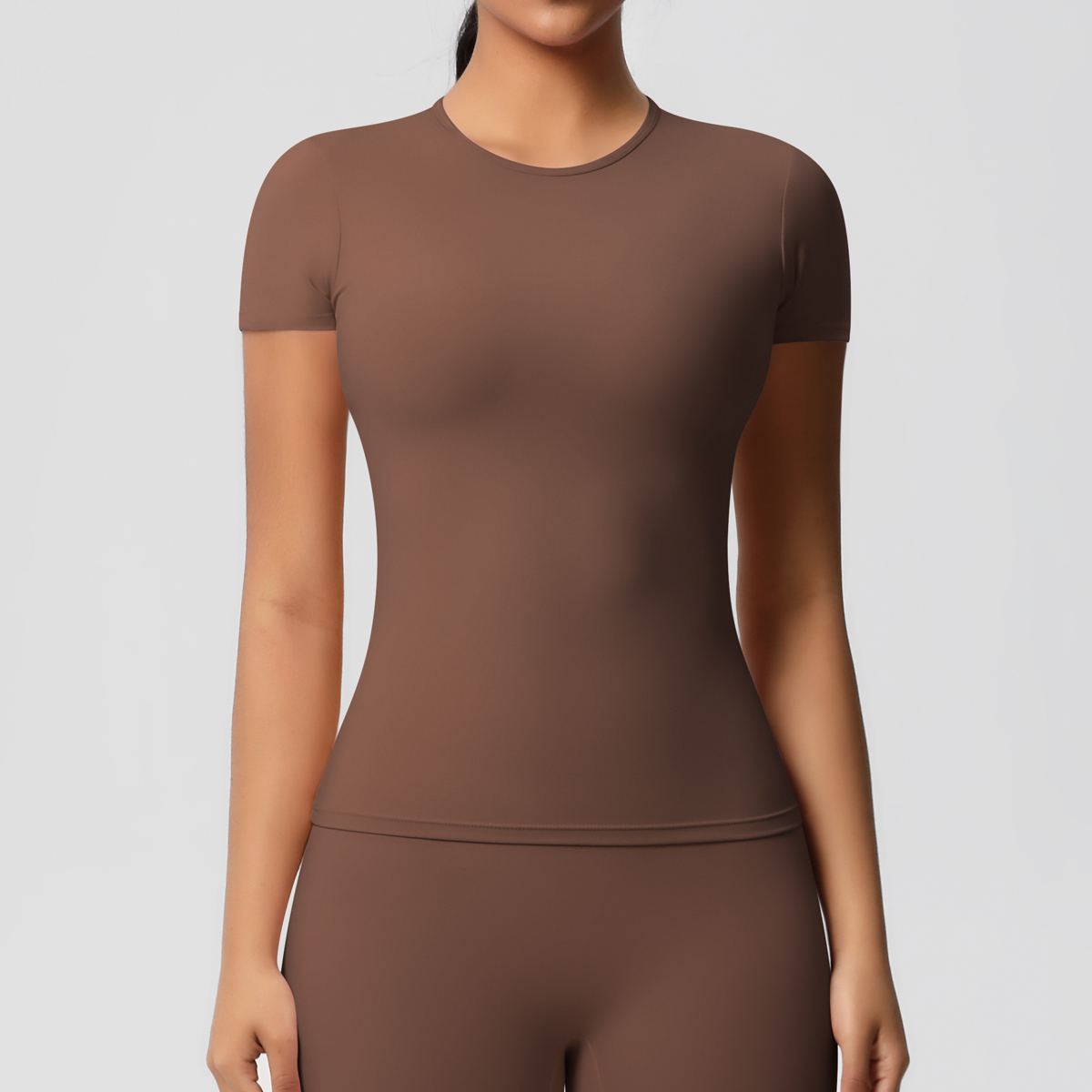 Trening tørr passform pustende høy elastisk sportstopp treningsstudio treningstøy t-skjorte kvinner uformelt utendørs topp: Xl / beige