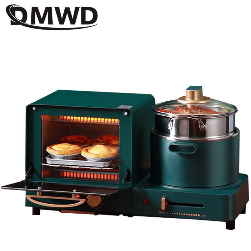 Dmwd 4 in 1 husholdnings elektrisk morgenmaskine brødrister stegepande mini ovn brød sandwich pizza maker kogende gryde damper