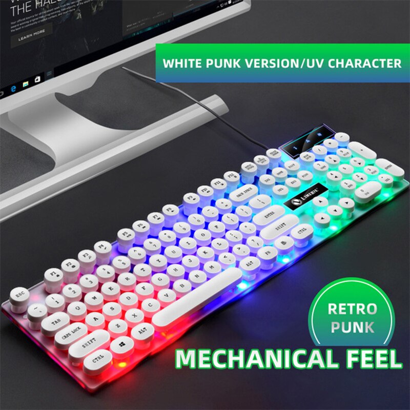 Mechanica Keyboard and Mouse Set Wired Colorful Backlit 104 Keys Gaming Punk Retro Keyboard Mouse For Computer Laptop Pro Gamer