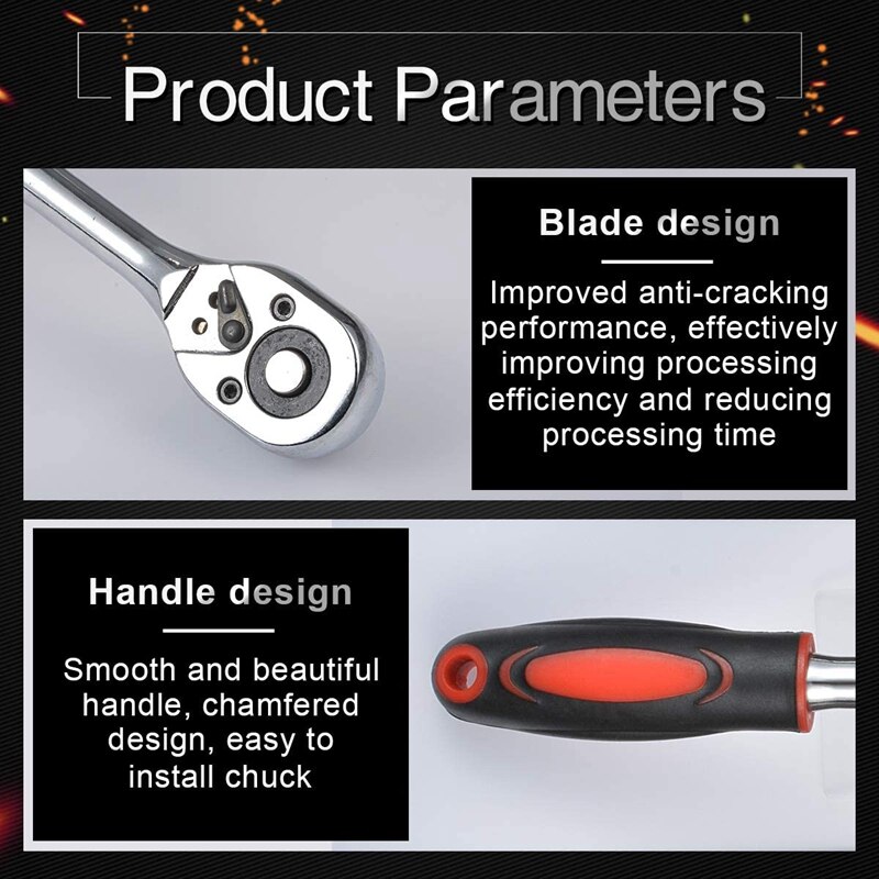 Ratchet Wrench for Socket 24 Teeth Chrome Quick Released Ratchet Handle and Extension Bar (1/4 Inch Wrench 155mm Length)