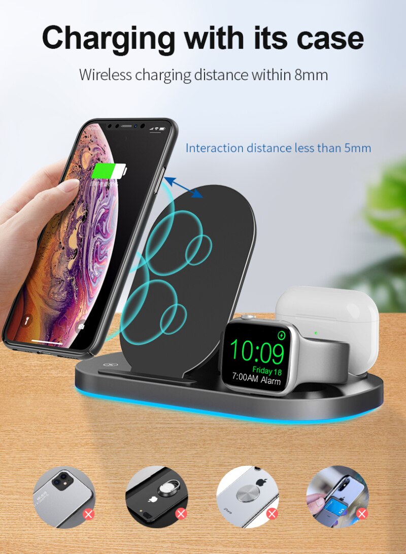 Z6 3 In 1 Foldable Wireless Quick Charging Station For Apple Watch IPhone 11 X XS 8 Airpods Pro 15W Qi Fast Charger Dock Stand