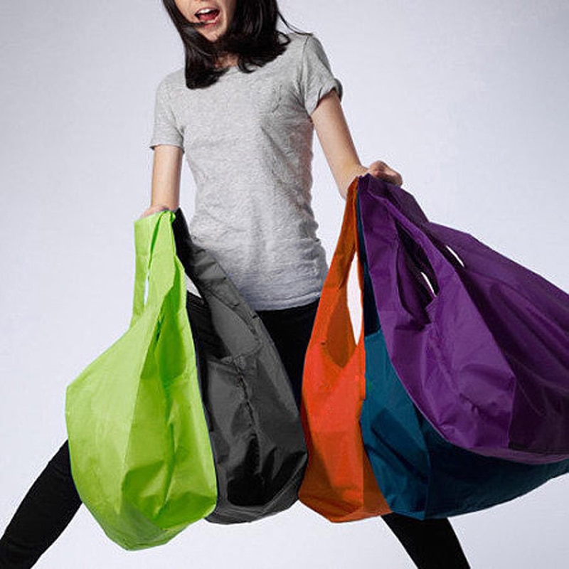 1 pieces Portable folding shopping bag Large nylon bags Thick bag Foldable Waterproof ripstop Shoulder Bag Handbag