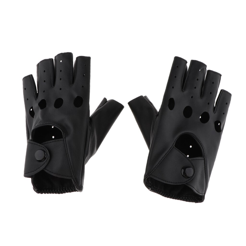 Gants en cuir PU Style Punk Rock pour homme et femme, demi-doigt ajouré