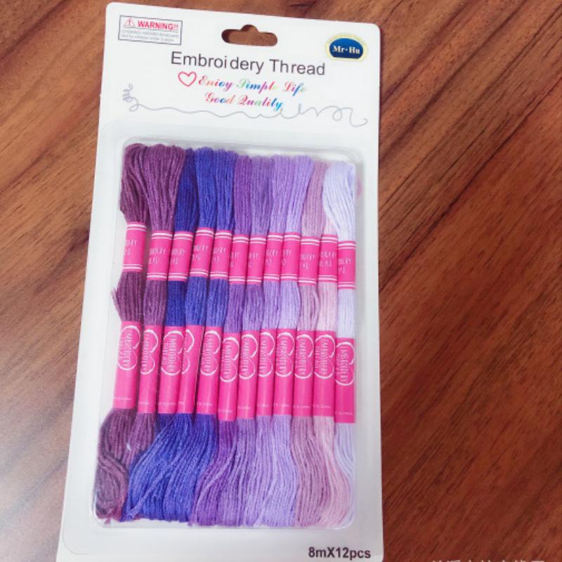 12Pcs Multicolor Similar DMC Thread Cross Stitch Cotton Sewing Skeins Embroidery Thread Floss Kit DIY Sewing Tools: Gradient purple