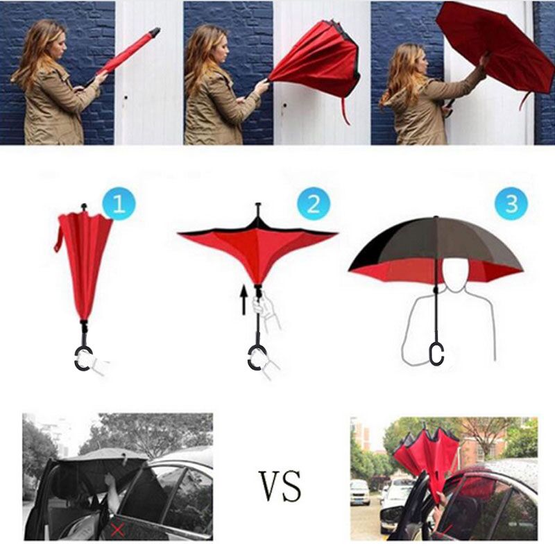 Fancytime paraguas de lluvia inverso para mujer plegable de doble capa para hombres soporte autónomo paraguas de mujer paraguas invertido a prueba de viento