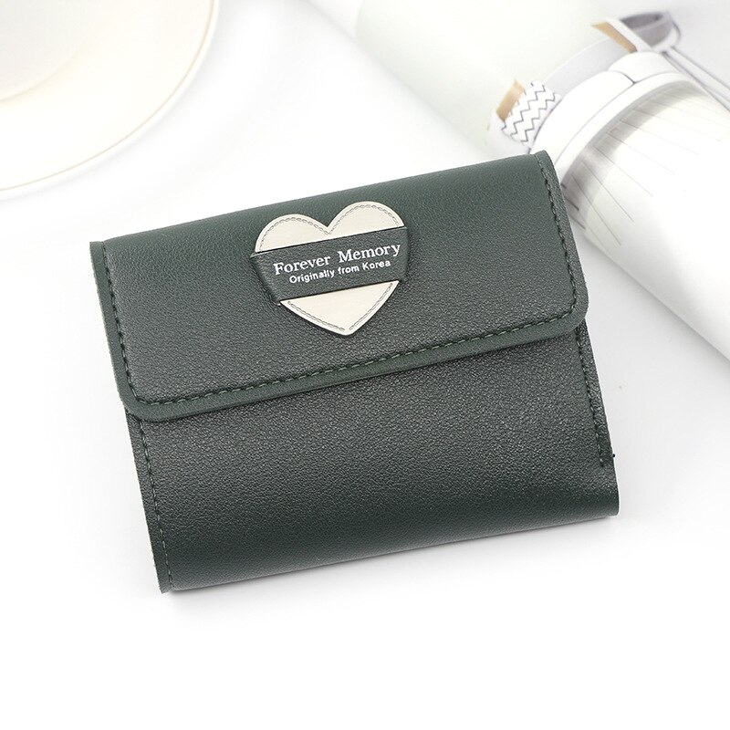 Japanese Mini Wallet Female Small Ultra-thin Cute Floral Tri-fold Leather Coin Purse Simple Short Student Mini Card Holder: Style 2 Green