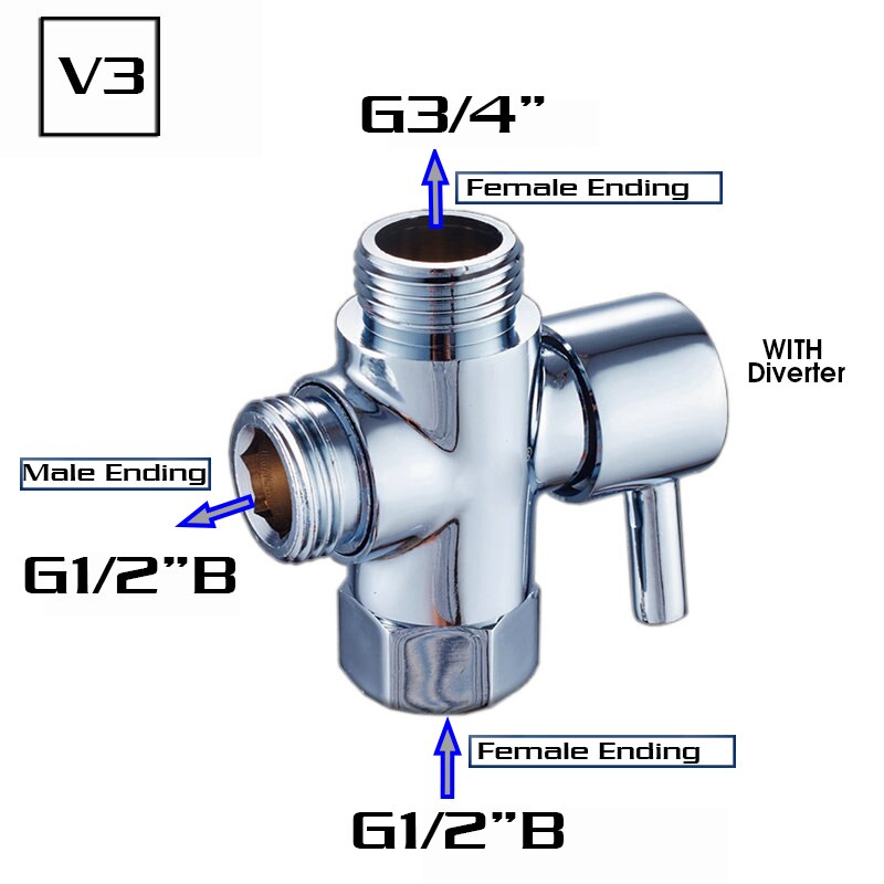 Shower Diverter 3/4" 1/2" BSP for Valve Mixer Rigid Riser, Chrome polished Brass: Red