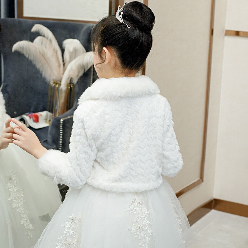 Bolero de piel sintética para niños, abrigo de invierno con flores para niñas, para ocasiones especiales, chal de boda para niños, capa de princesa personalizada