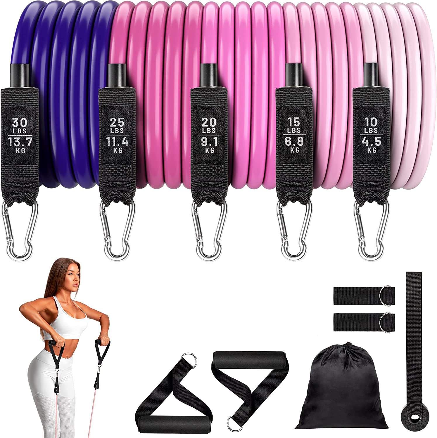 11-teiliges Pflicht-Widerstandsbänder-einstellen für Männer und Frauen, Heim-Fitnessstudio, Yoga-Ausbildung, multifunktionale elastische Übungsschnübetreffend, Fitnessgeräte