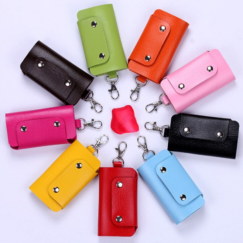 Key Wallets for Women Men 6 Rings Keys Holder Organizer Manager Faux Leather Buckle Key Wallet Purse Car Keychain for Women Men