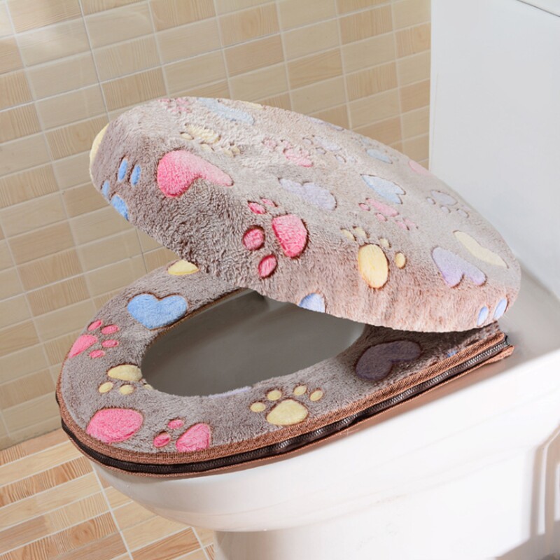 Schlecht-accessoires Winter Toilettensitzabdeckung warm Abdeckung Wc-sitz Baumwolle Linter Reiseset Badematten Toilette: Braun