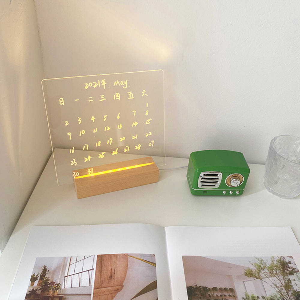 Clear Writing Board Acrylic Message Board With Triangle Base Luminous Base Erasable White Pen Decoration