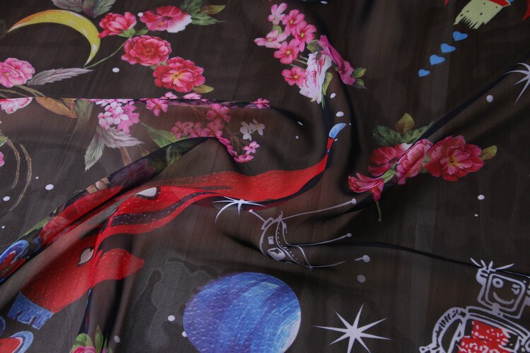 very thin chiffon fabric,planets and rockets printed chiffon fabric,anturm wear women blouse dress transparent thin fabric