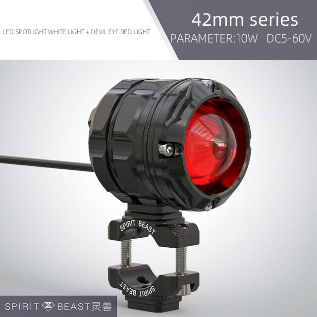 Spirit Beast-L7 Universal Motorcycle LED Spotlight 10W High Brightness Spot Light Motorbike External Flashing Auxiliary Lamp: red 42mm