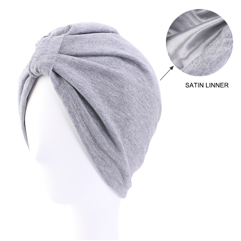 Chapeau turban musulman pour femme, hijab musulman, casquette de chimio contre le cancer, perte de cheveux islamique, écharpe de tête, doublure en satin, casquette arabe,: GRIS