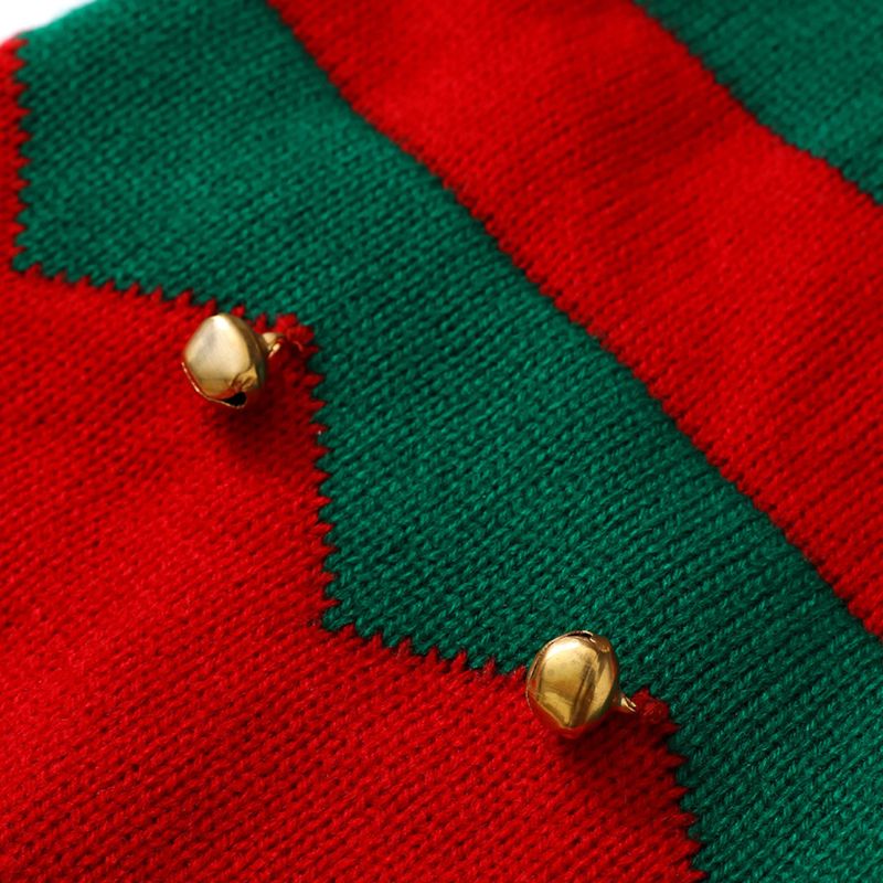 Toddler børn jul strikket alf hat med små klokker kontrastfarve bølget striber hæklet pompon santa cap festartikler