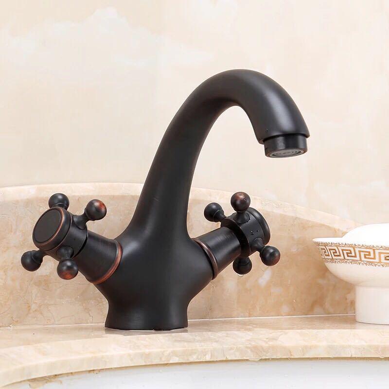Badeværelse massiv messing bronze dobbelt håndtag kontrol antik vandhane køkken badeværelse håndvask blandebatteri robinet antik vandhane: Hvid