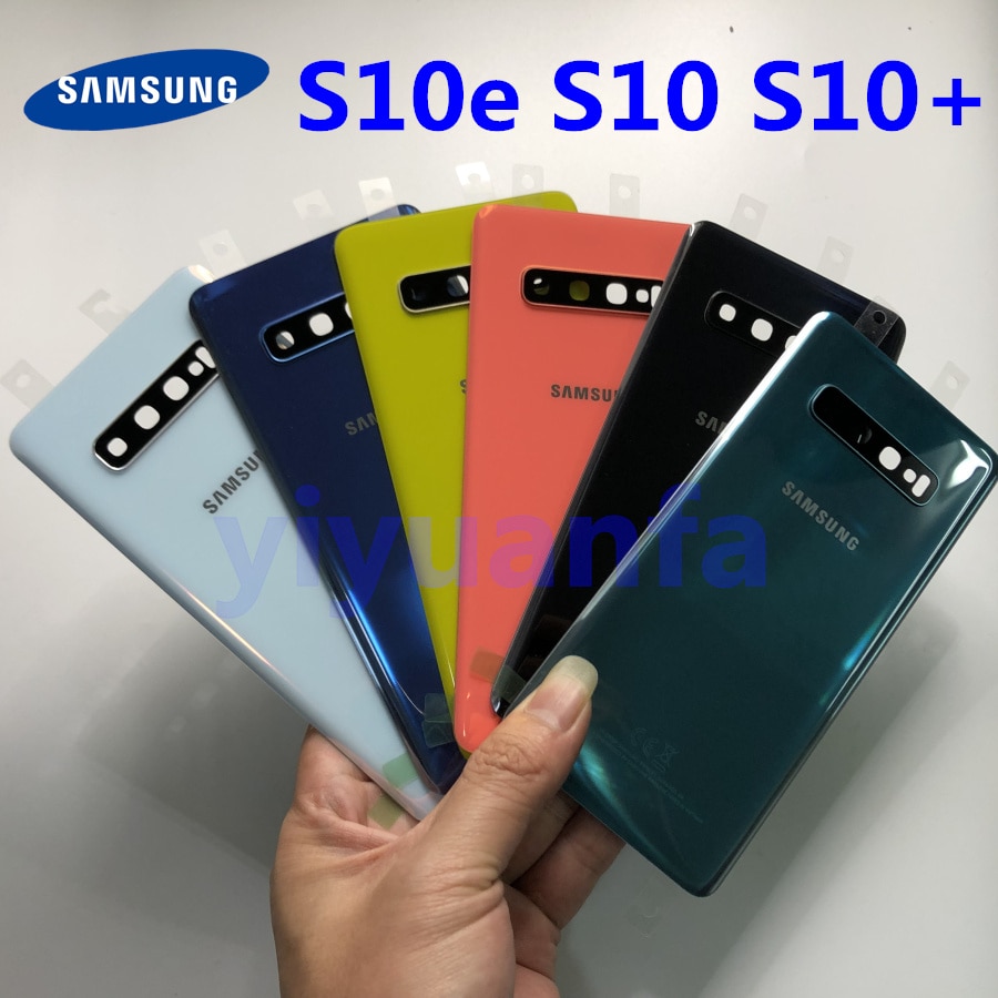 Samsung-recambio de carcasa trasera de batería para Galaxy S10, G973, S10 Plus, G975, S10E, piezas de reparación + Marco de lente de cristal de cámara