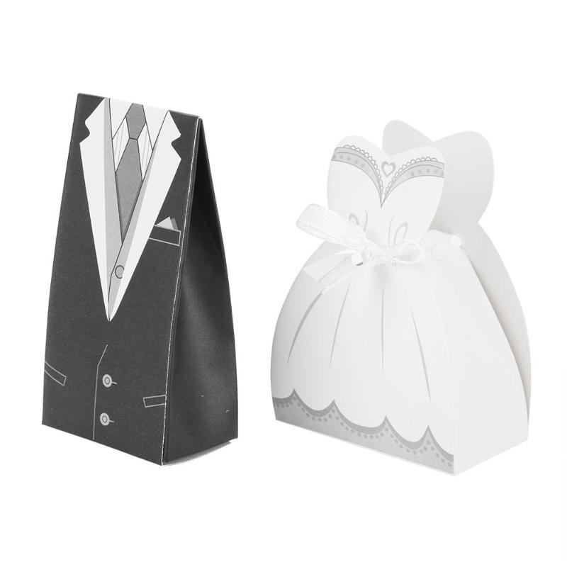 50pcs/lots Bride And Groom Dresses Wedding Candy Box Favor Box Wedding Bonbonniere DIY Event Party Supplies