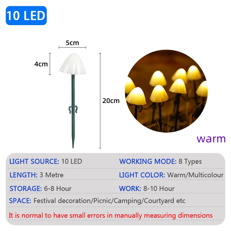 Lámpara LED solar para césped con forma de seta, impermeable, para exteriores, 8 modos, camino de hadas, paisaje, patio, terraza, jardín, cadena de luces decorativas: RGB