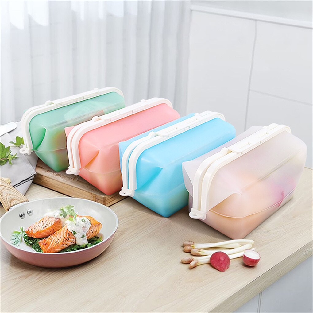 Kitchen Silicone Food Storage Bag Reusable Vegetable Container Collapsible Fruit Microwave Heating Lunch Holder Pouch Organizer
