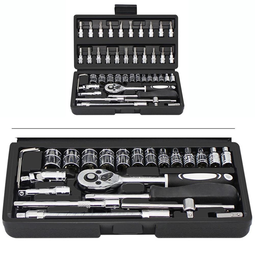 1/4 46 peça conjunto pequeno rápido catraca manga 6.3mm reparação automóvel manga conjunto de ferramentas de manutenção do automóvel ferragem preto