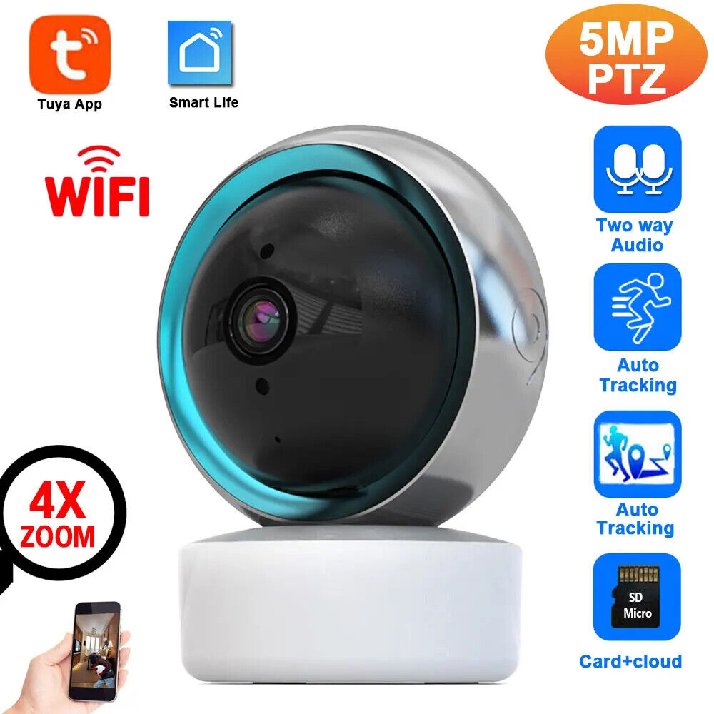 Tuya Smart Life 5MP Wifi PTZ IP-beveiligingscamera Indoor Auto Tracking Draadloze CCTV-bewakingscamera 2-weg audio Babyfoon