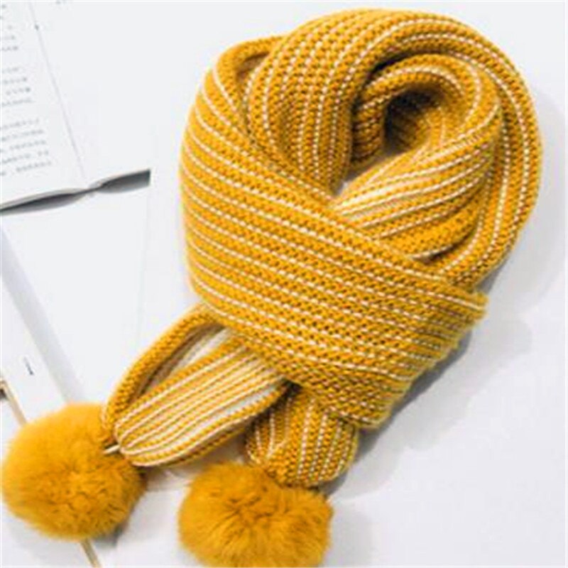 Bufanda de Bola de Pelo de conejo para mujer nueva puerta Este para niños edición de Invierno han cuello a rayas cuello de punto para niño Y58: Y58-yellow / 1-2 años