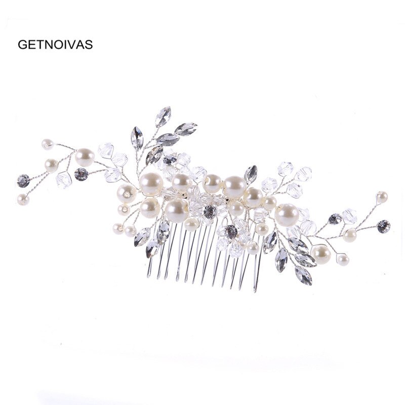 GETNOIVAS Handmade Silber Farbe Perle Blume Haar Kamm Braut Tiara Crown Kopfschmuck Hochzeit Braut Frauen Haar Schmuck Zubehör