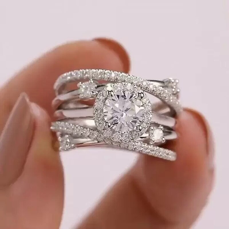 Huitan-anillos de boda de lujo para mujer, de Cruz con incrustaciones de piedras de circonia cúbica brillante, anillo de dedo femenino versátil, joyería de