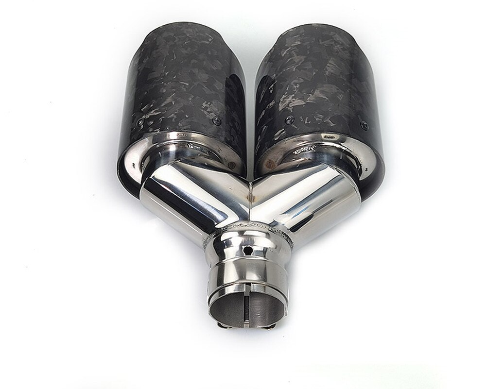 1Pc Auto Modificatie Universele Dual Glanzend Zwarte Auto Uitlaatpijp Uitlaat Pijp Forgedcarbon Fiber Uitlaat Tip Universele