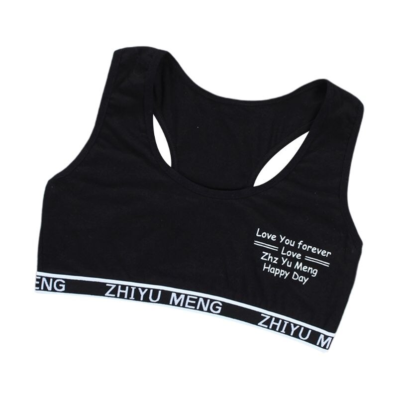 Junior Girl Racerback Cotton Sport Training Bra Letter Print Solid Color Wide Strap Underwear Bralette Seamless Layered Crop Top: D