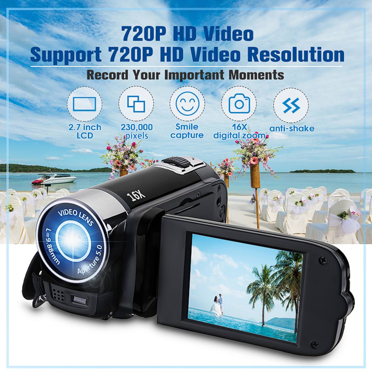 1080P HD Digital Camera Portable Videocamcoder Videocam DV for Home Use Travel Video Camcoder 270 Degrees Rotatable Screen