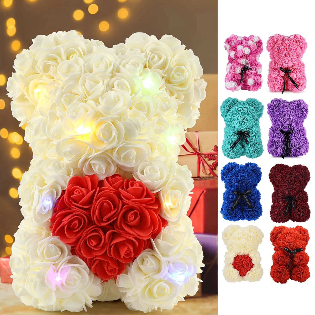 Ours en peluche Rose éternelle, fleur artificielle de 25m, 1 pièce, pour maman, fête des mères, anniversaire, saint-valentin, et décorations