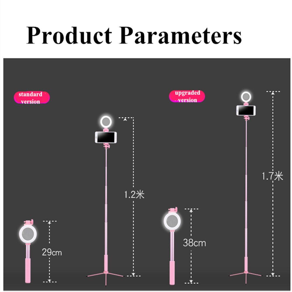 Trípode de palo Selfie LED 1,7 m soporte de luz de anillo en vivo extensible 4 en 1 con monópode para teléfono móvil iPhone X 8 Android SmartPhone