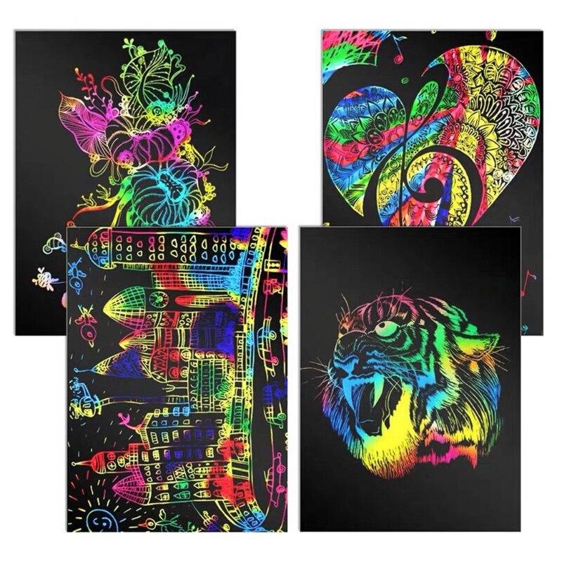 Scratch Rainbow Art Paper Set 50Pcs Magic Scratch off Art Craft Supplies Kits for Fun DIY Toy