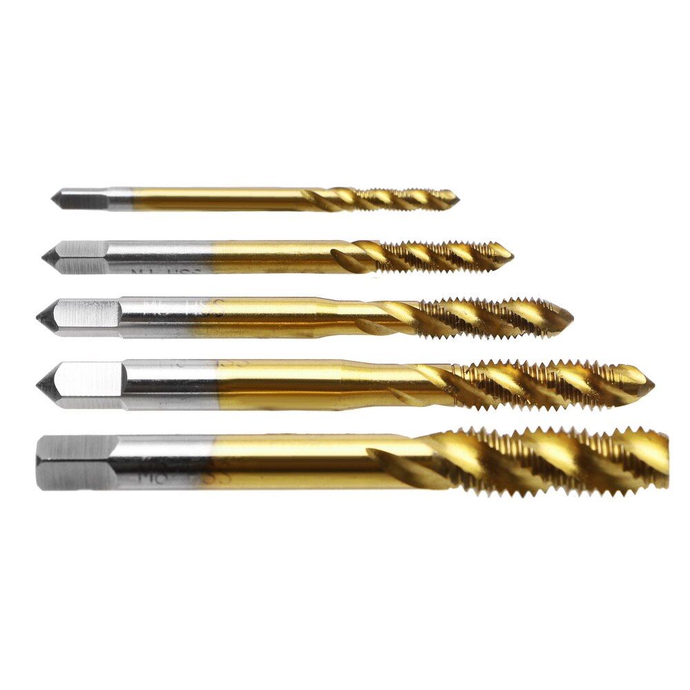 5pcs/lot Spiral Fluted Machine Screw Tap M3 M4 M5 M6 M8 Spiral Pointed Taps Thread Tap Drill Titanium Coated