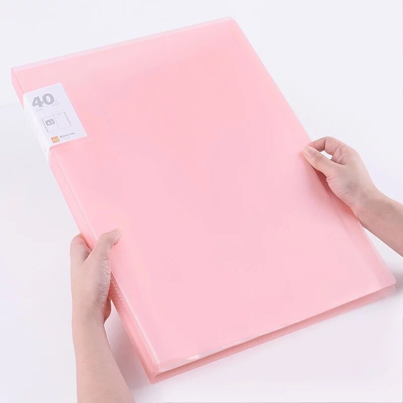 40 60 Pages A3 File Folder Painting Paper Organizer Storage Bag Document Sheet Protectors Book Display Stationery: 40 pages pink