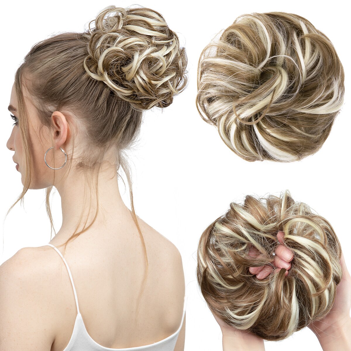 Extensiones de moño de pelo sintético desordenado, moño grande y rizado, gomas para el pelo elásticas, postizos, Donut Updo, piezas de cabello para mujer: #2