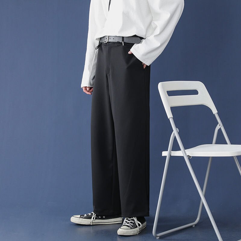 Pantalon de costume noir et gris Caramel pour hommes, ample, droit, jambes larges, , solide, décontracté, facile à assortir, printemps été