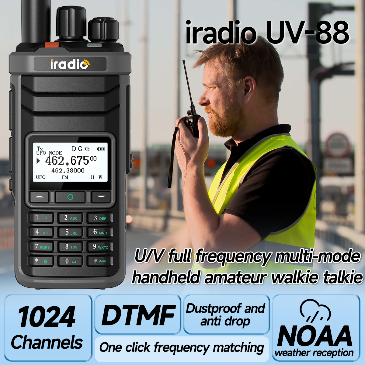 Iradio UV-88 Walkie Talkie Shortwave Radio Multi Band HF CB SSB AM Type-C DTMF LSB CW LW MW SW 1024 Channels