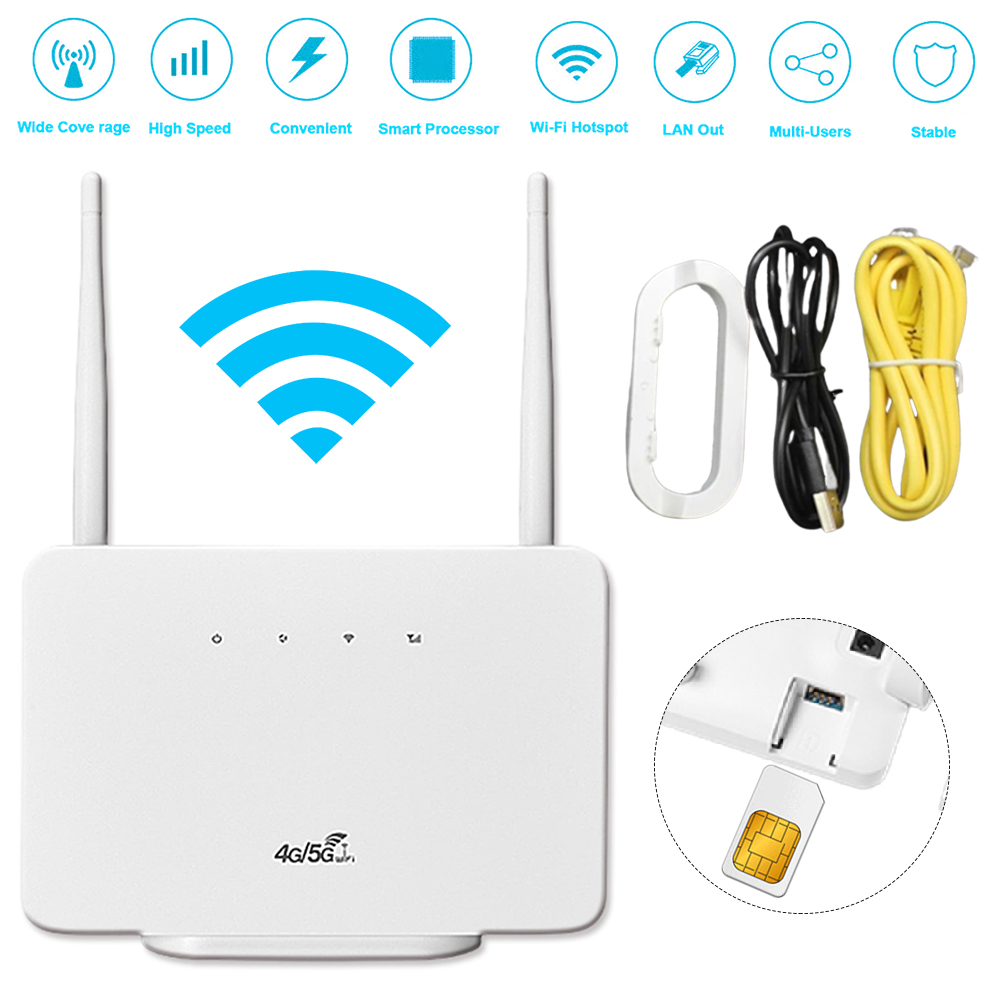 Router 4g lte cpe z modemem, anteną zewnętrzną, bezprzewodowym punktem dostępowym i gniazdem na kartę sim , 300 mb/s do biura domowego (wtyczka eu)