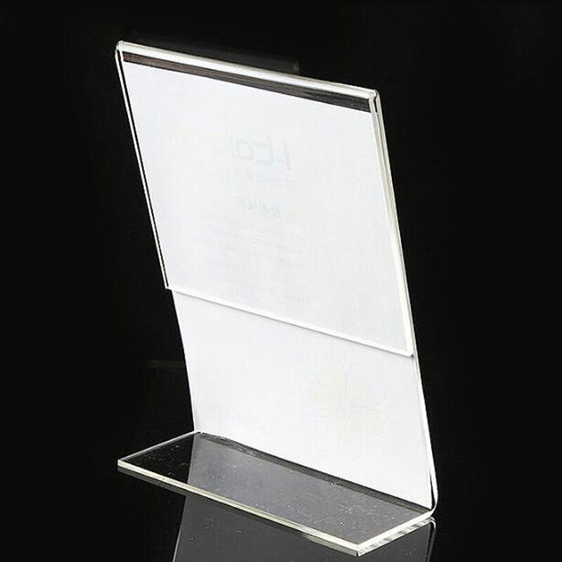 10pcs/lot Clear 6x9cm L Shape Acrylic Table Sign Price Tag Label Display Paper Card Holder Stand