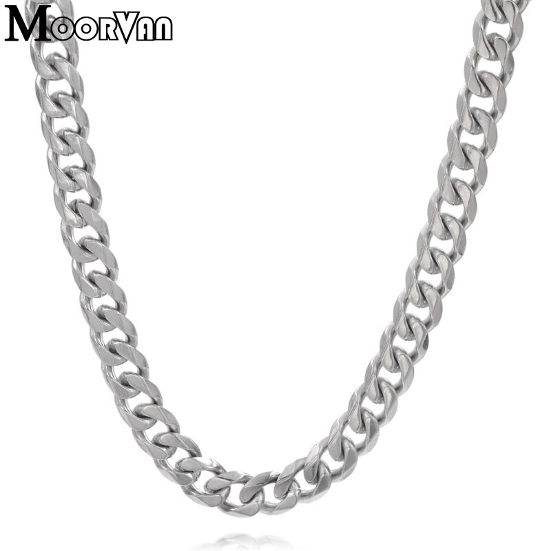 Moorvan 7mm/10mm/13mm men&#39;s necklace six flat curb buban stainless steel chain jewelry for party cool punk man jewelry