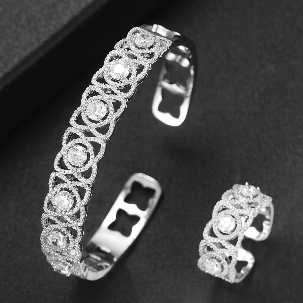 GODKI Luxury Stackable Cuff Bangles For Women Wedding Full AAA Cubic Zircon Crystal CZ Dubai Bridal Bracelets Party Jewelry: H186 SILVER