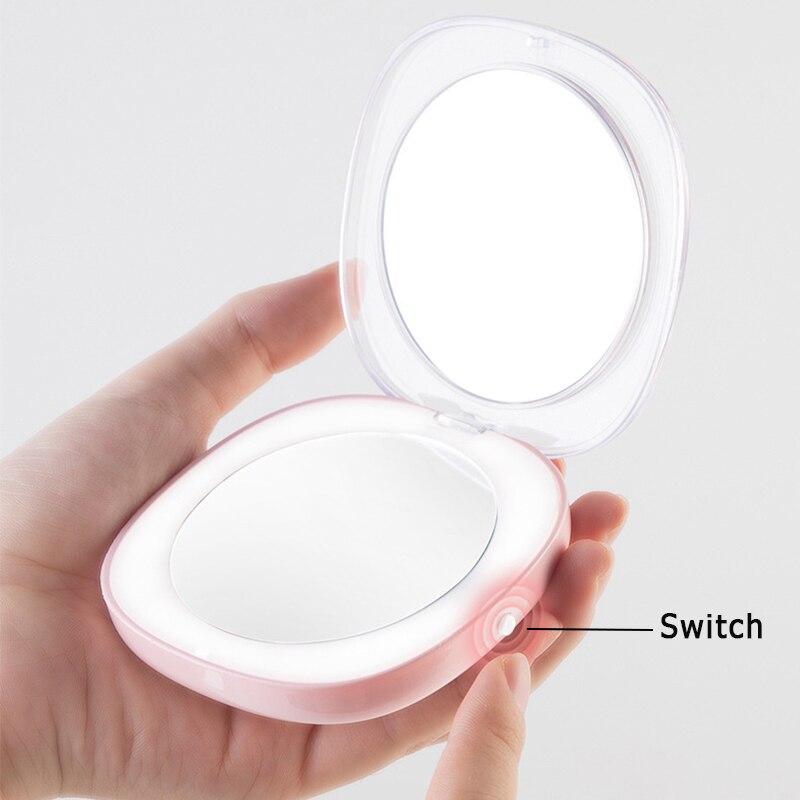 Mini espelho de maquiagem led m146 bolso maquiagem espelhos de vaidade com luz led 2-face espelho de mão iluminado portátil flip espelho compacto