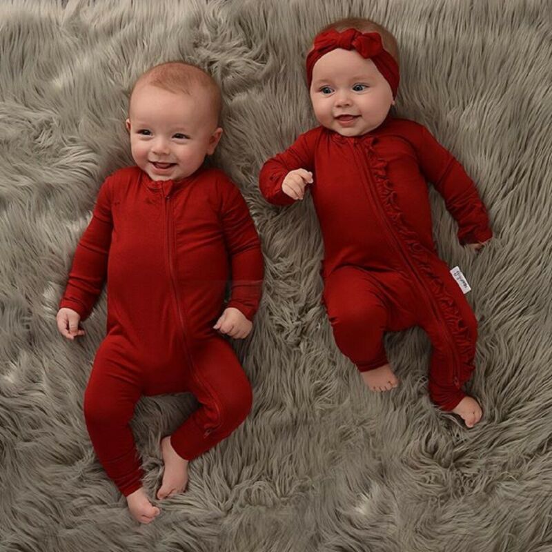 Christmas Newborn Toddler Baby Girl Clothes Red Long Sleeve O-Neck zipper Romper Top T-shirt Ruffle Long Pants Headband Outfits