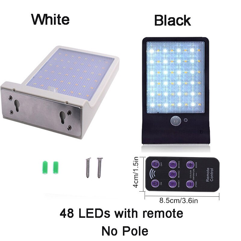 Actualizado 48 LED de Control remoto de luz Solar PIR Sensor de movimiento IP65 lámpara de calle de pared al aire libre impermeable luces de la lámpara: 48 LEDs Without Pole / Black body